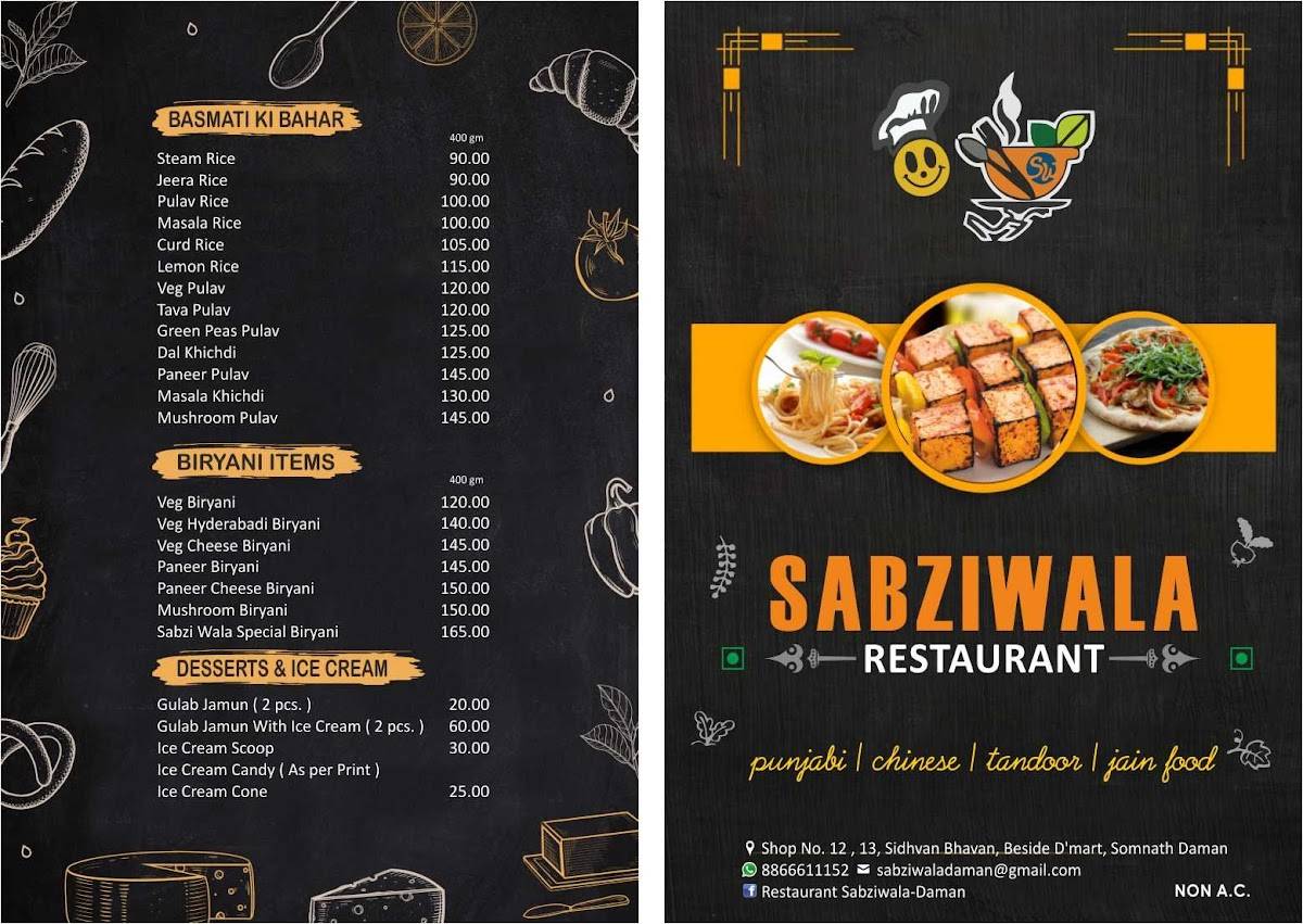 Restaurant Sabziwala Daman - Best Veg Restaurant In Daman menu