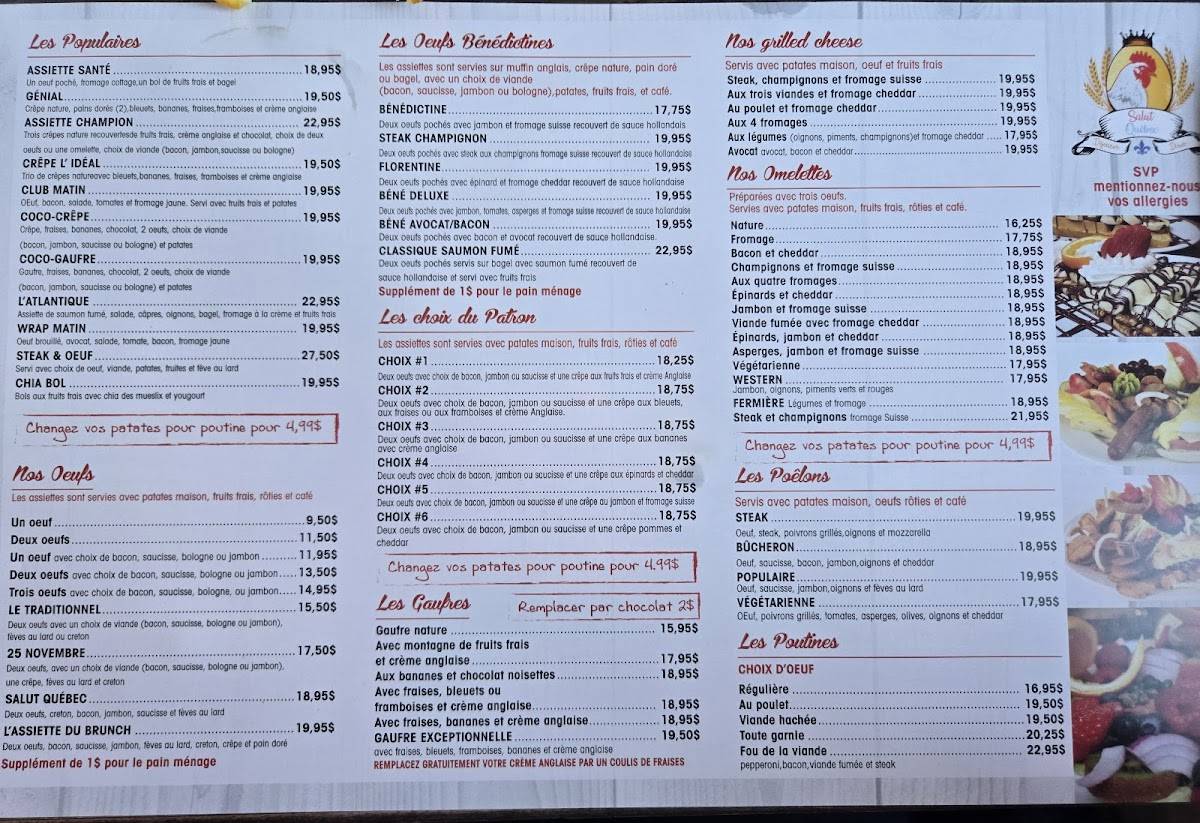 Menu de Restaurant Salut Québec