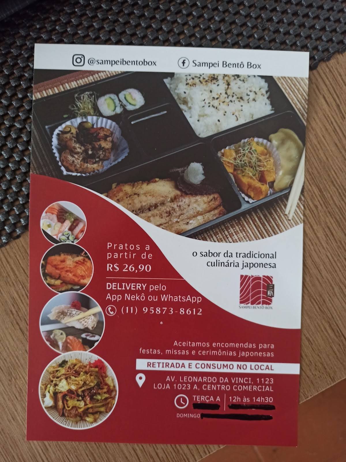 Sampei Bentô Box cardápio