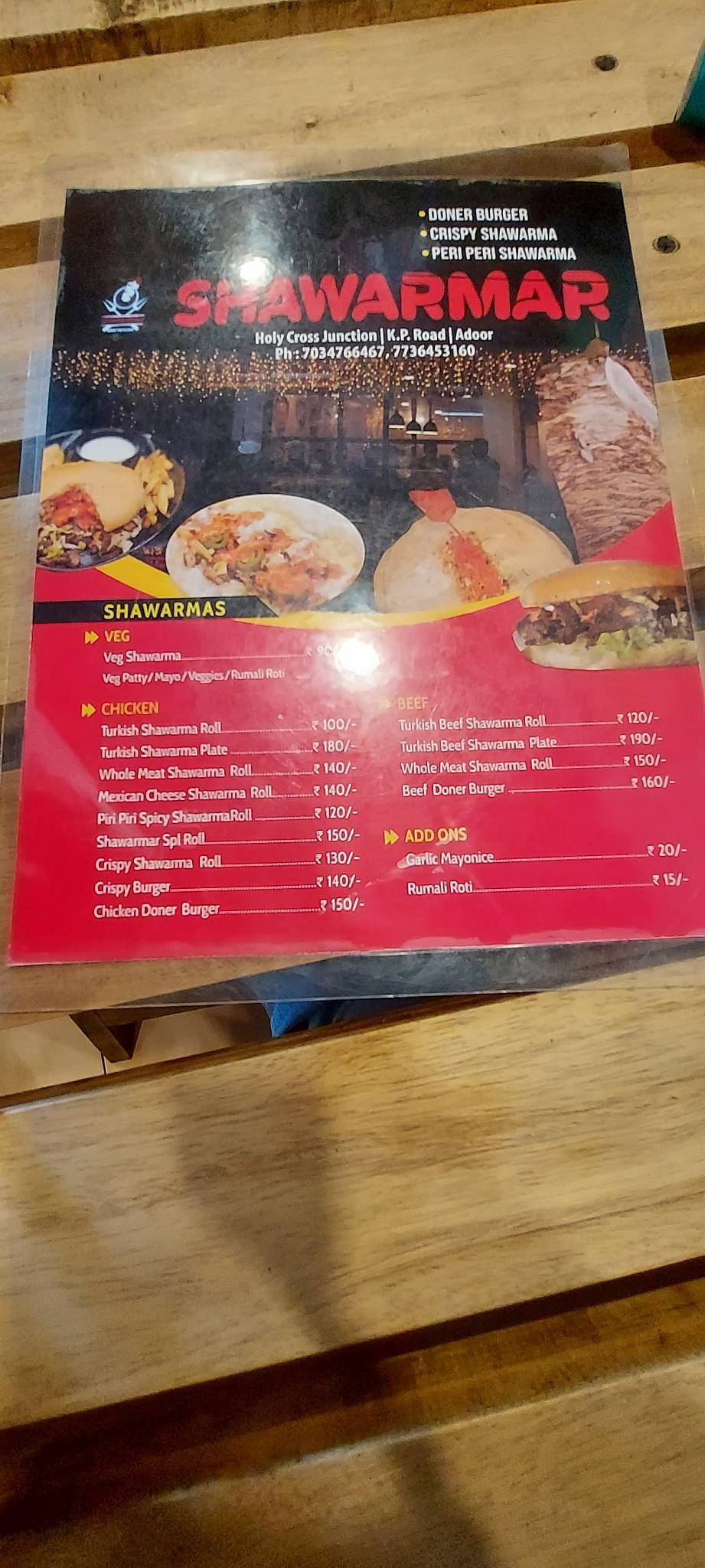 Shawarmar menu