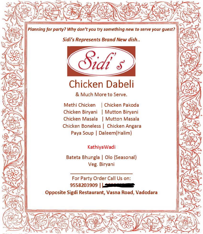 Sidi's Chicken Dabeli menu