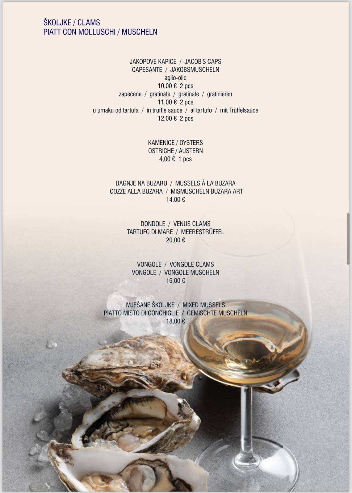 Menu di Restaurant Stella Di Mare 