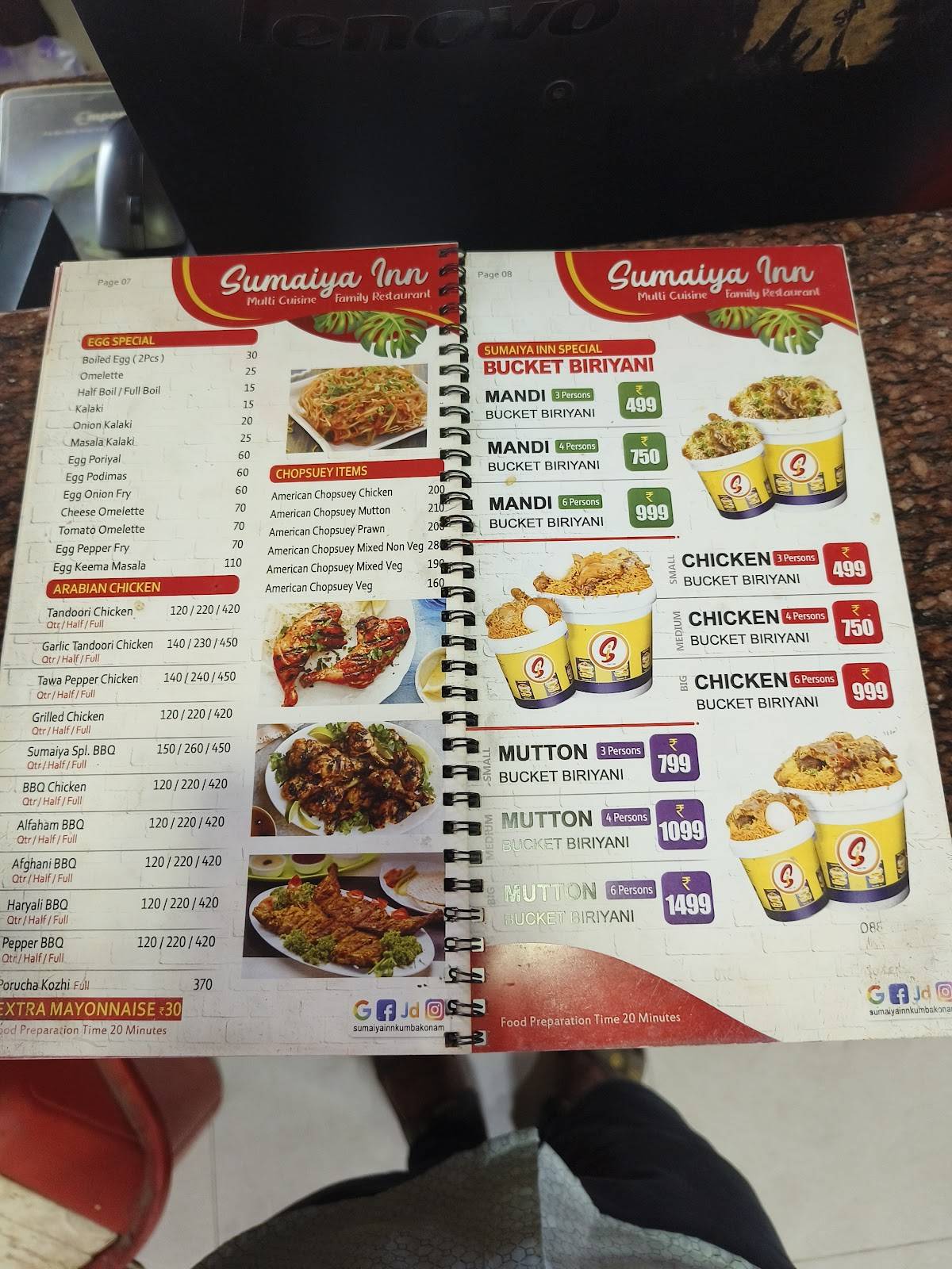 Sumaiya Inn menu