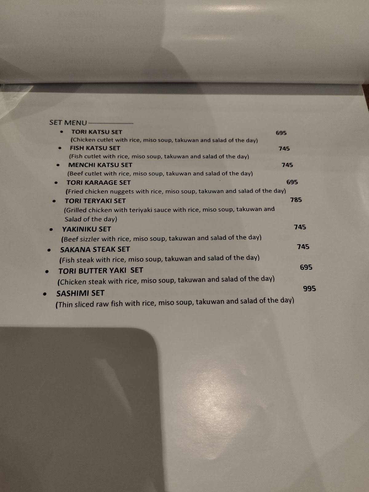 Sushi in a Box menu