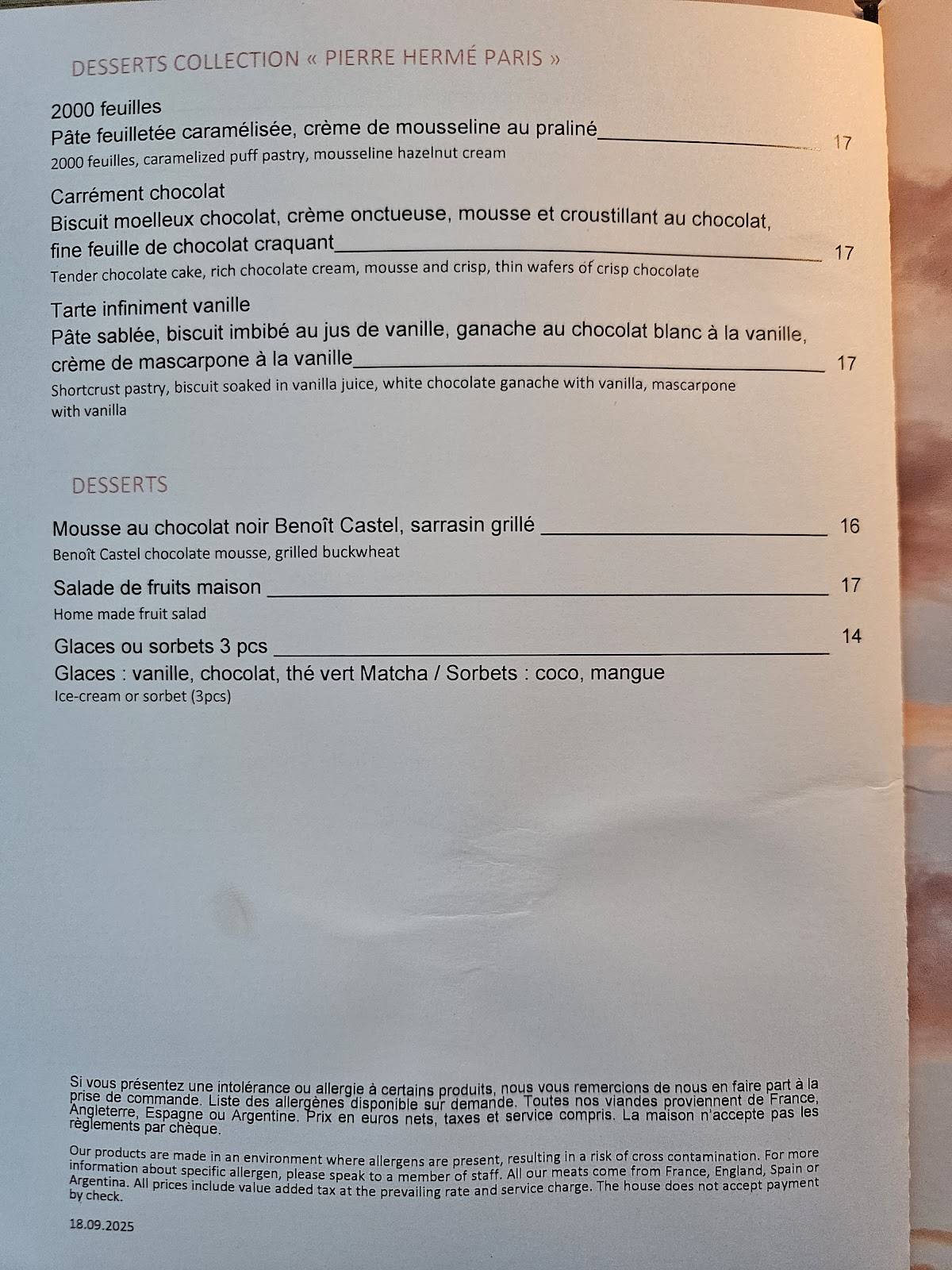 Menu de TOO Restaurant