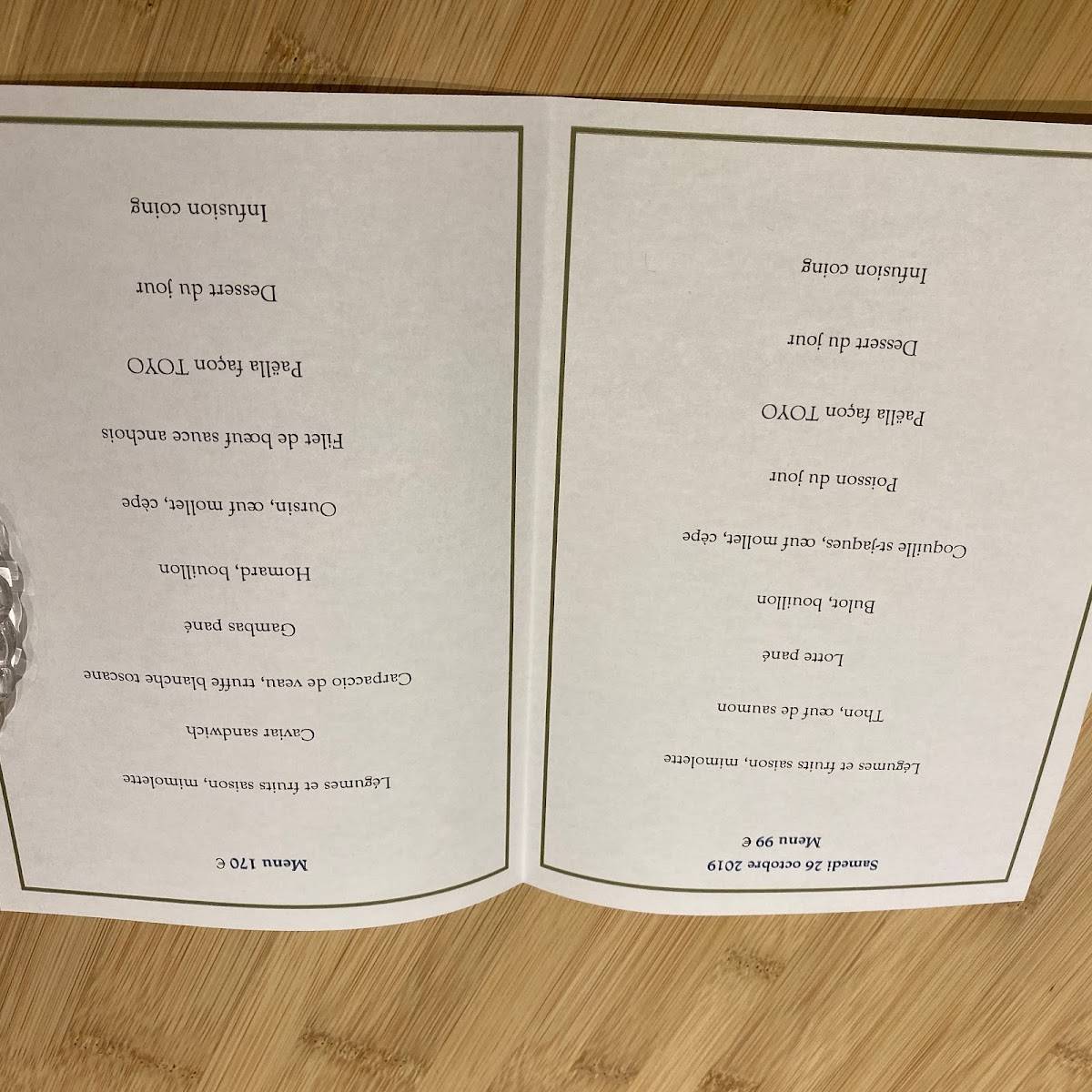 Menu de Restaurant TOYO