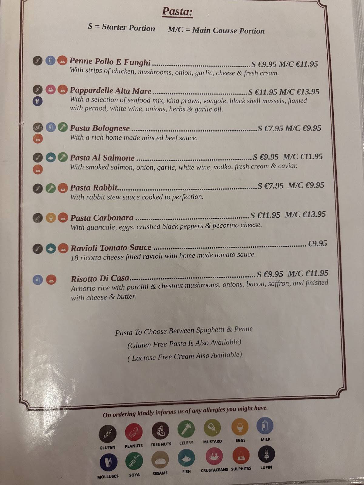 Menu de Ta' Klariċċ Restaurant