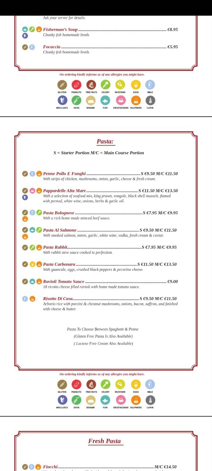 Menu de Ta' Klariċċ Restaurant