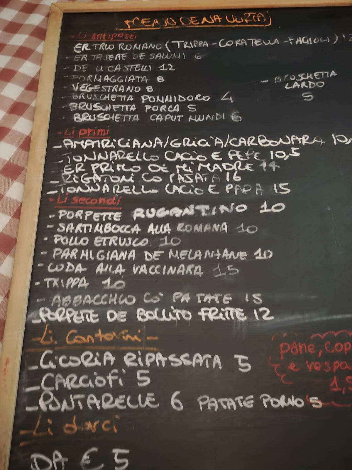 Menu di Taverna del Fuorisede 