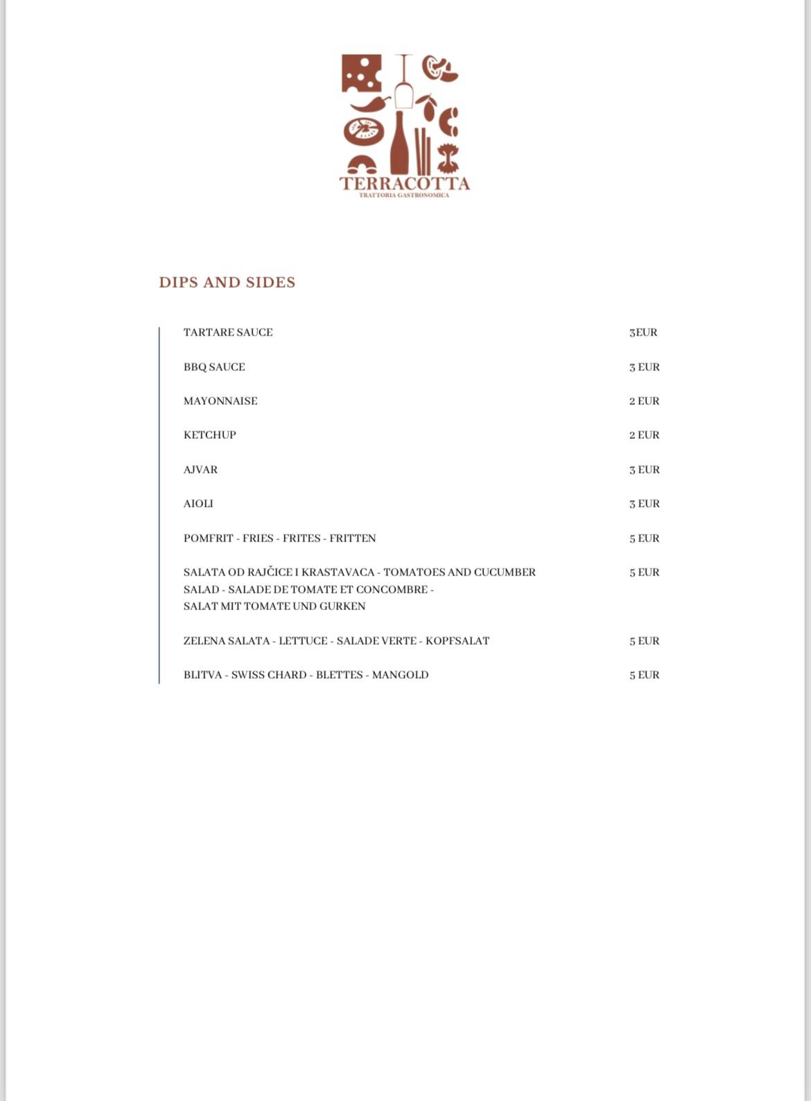 Menu di Restaurant Terracotta 