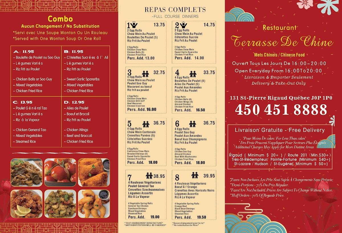 Menu de Restaurant Terrasse de Chine