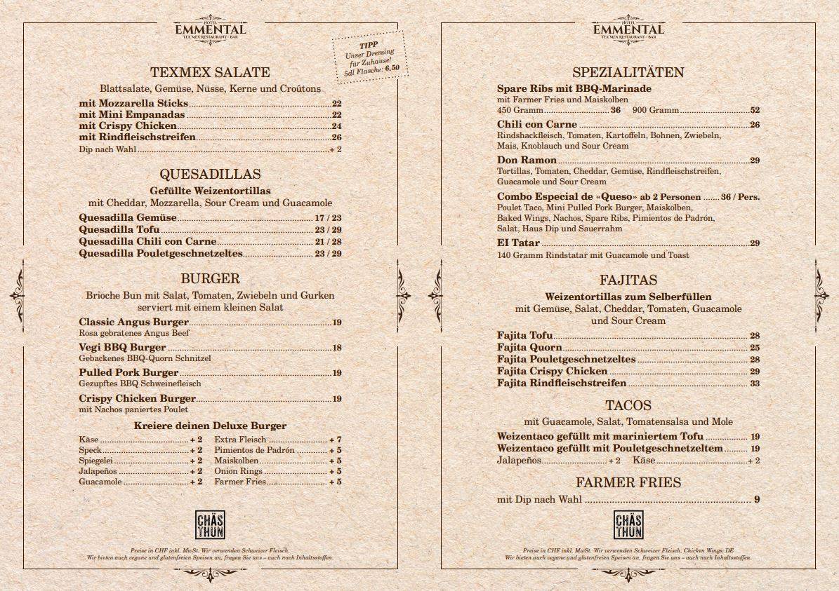 Menu di Tex Mex Emmental 