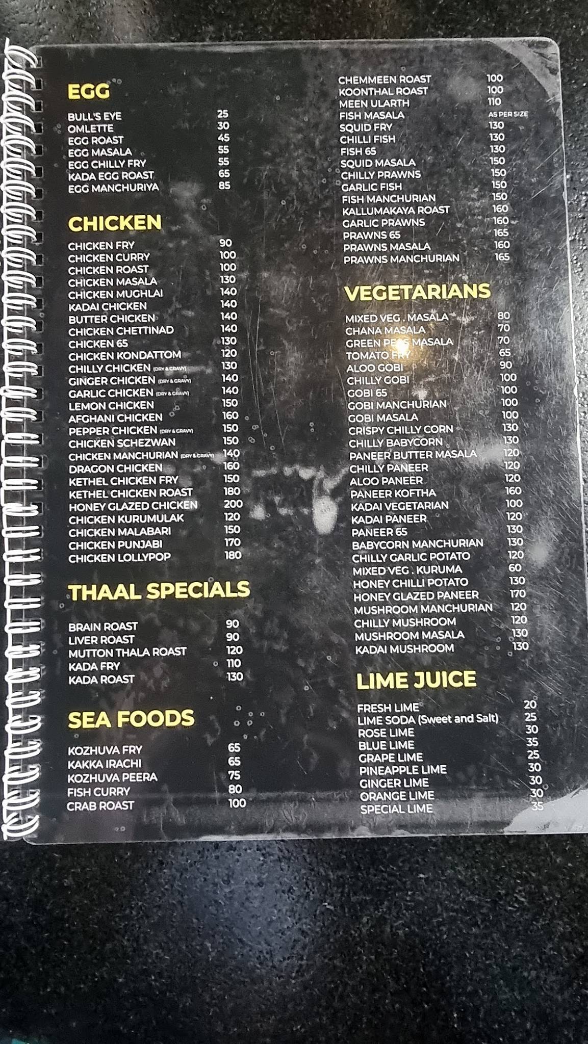 Thaal Kitchen menu