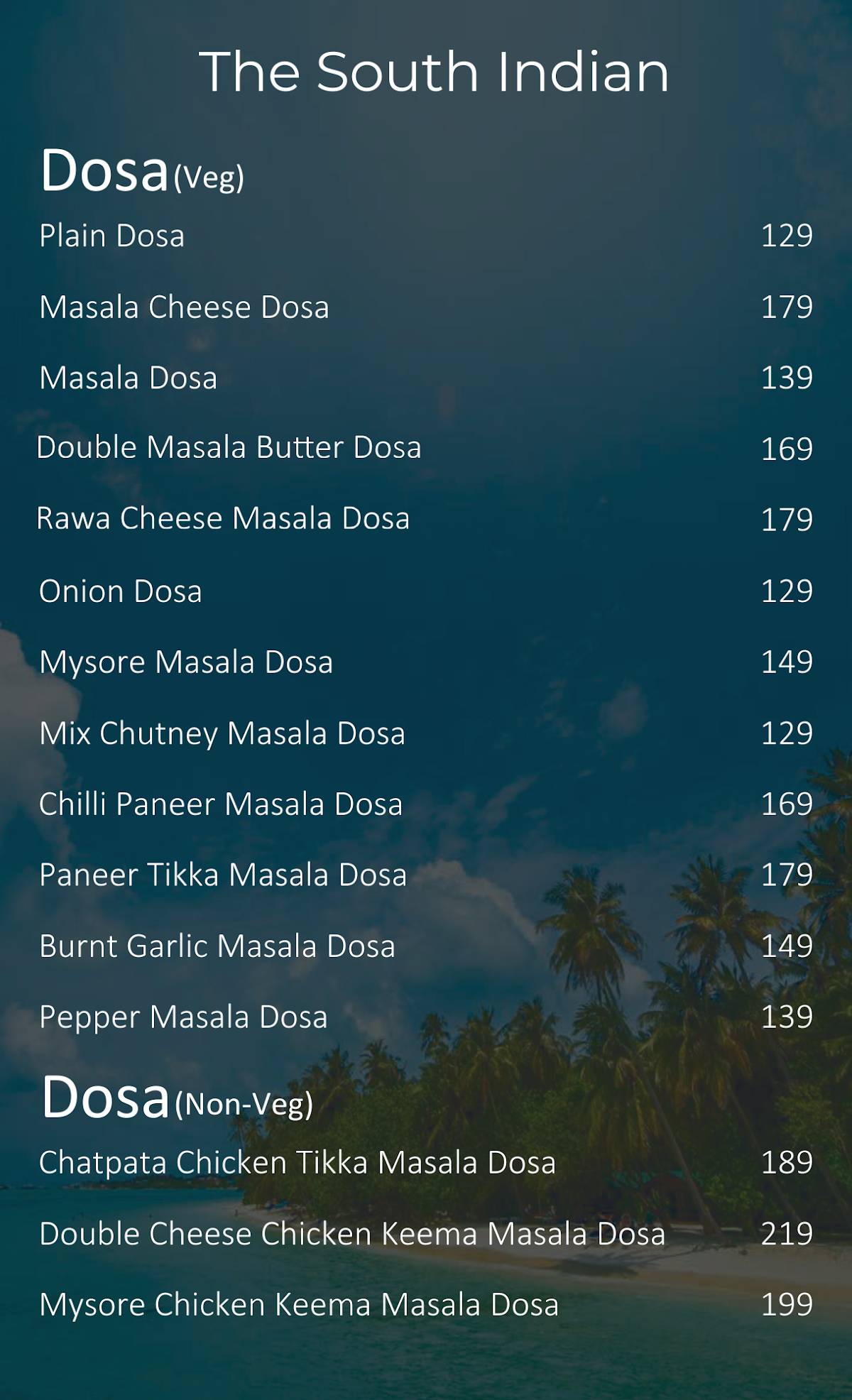 The Food Island menu