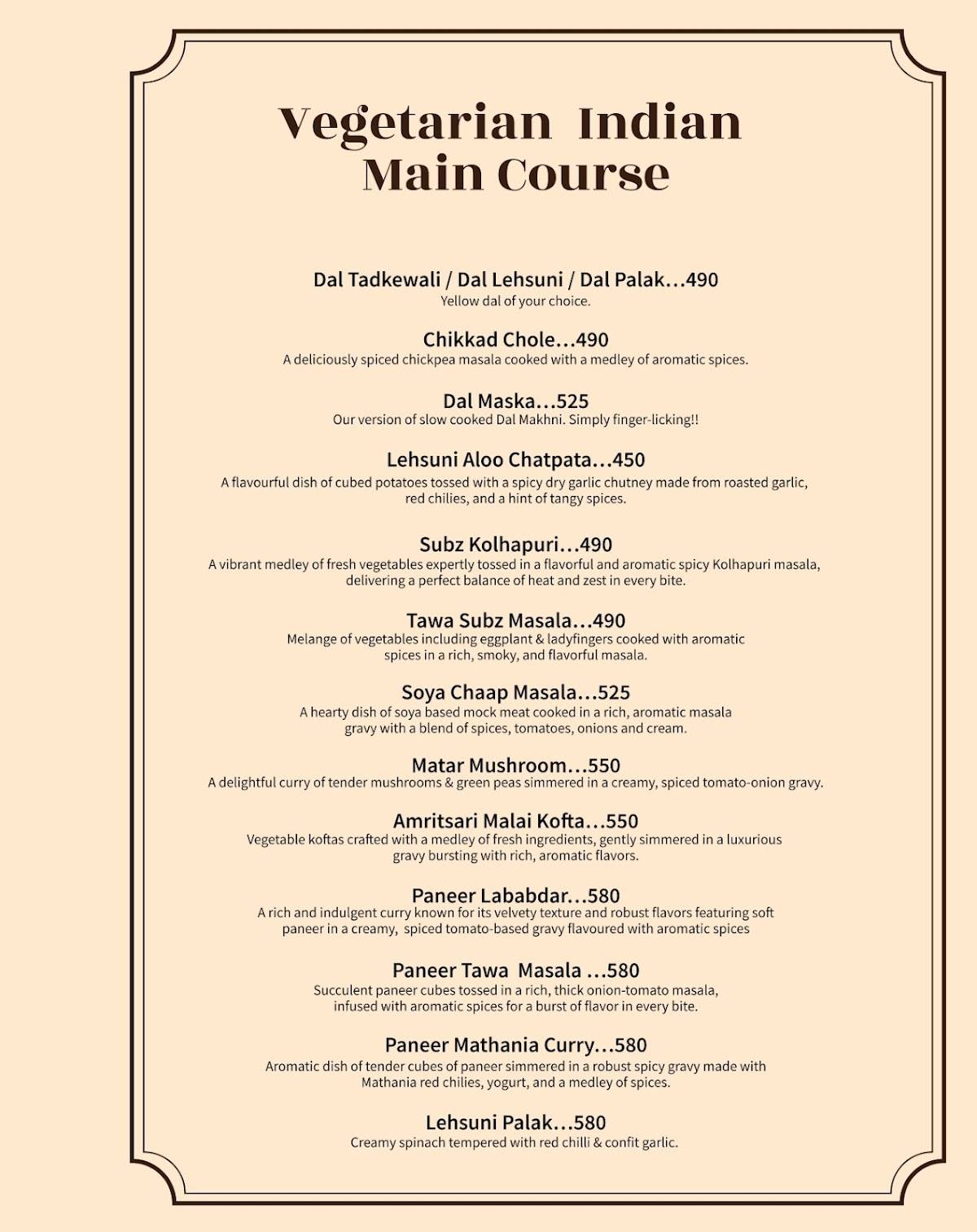 The Grand Trunk Road Restaurant menu