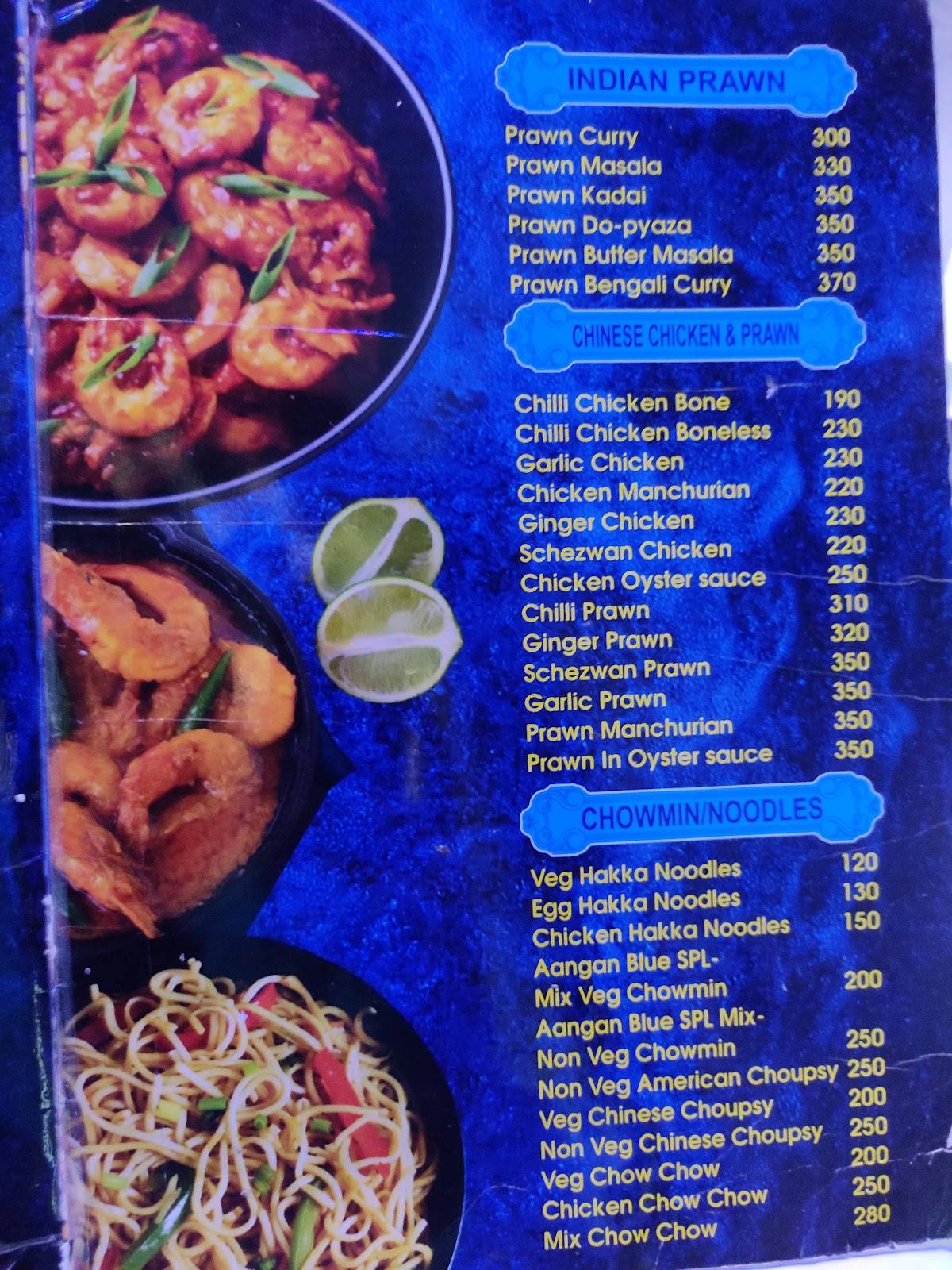 The New Aangan Blue menu