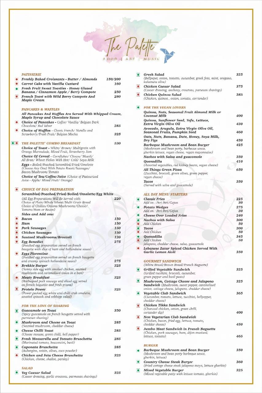 Menu at The Palette Cafe, New Delhi