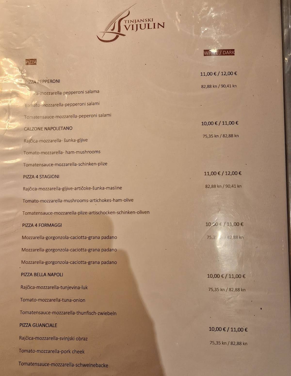 Menu di Tinjanski Vijulin Restaurant Pizzeria 