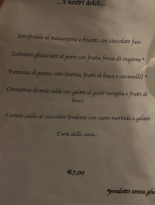Menu di Trattoria Bellaria 