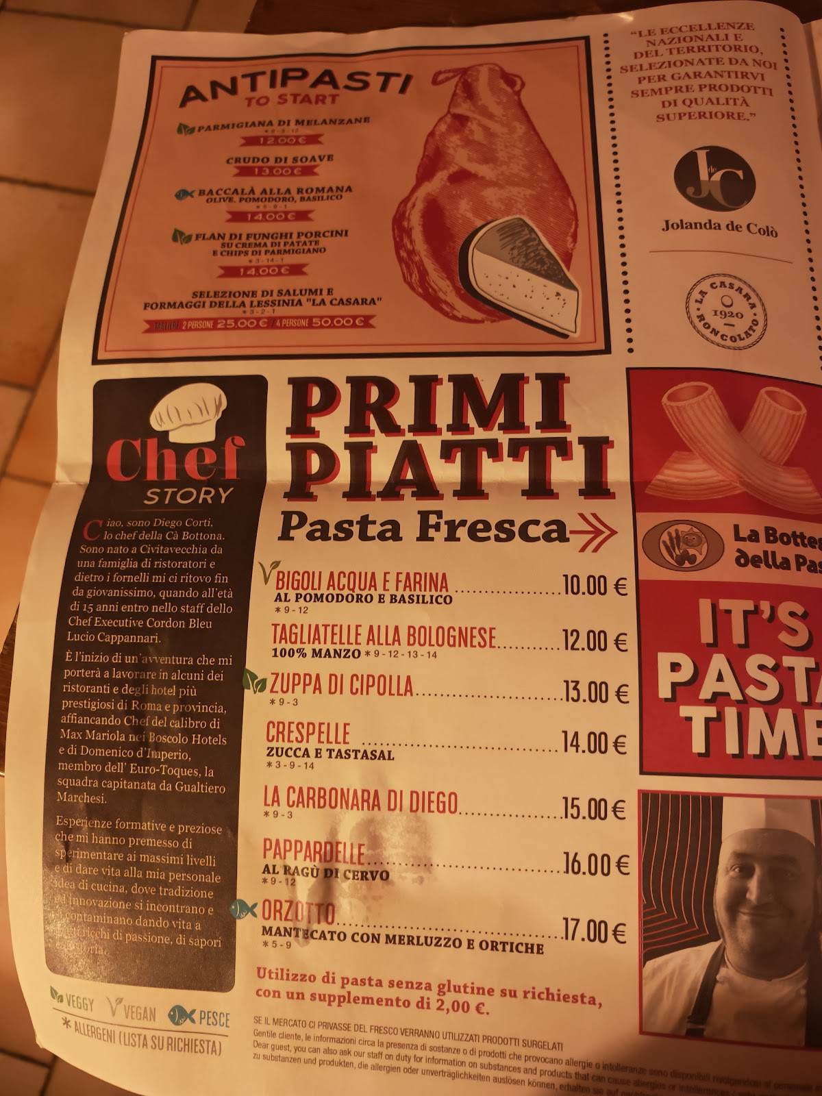 Menu di Trattoria Cà Bottona 
