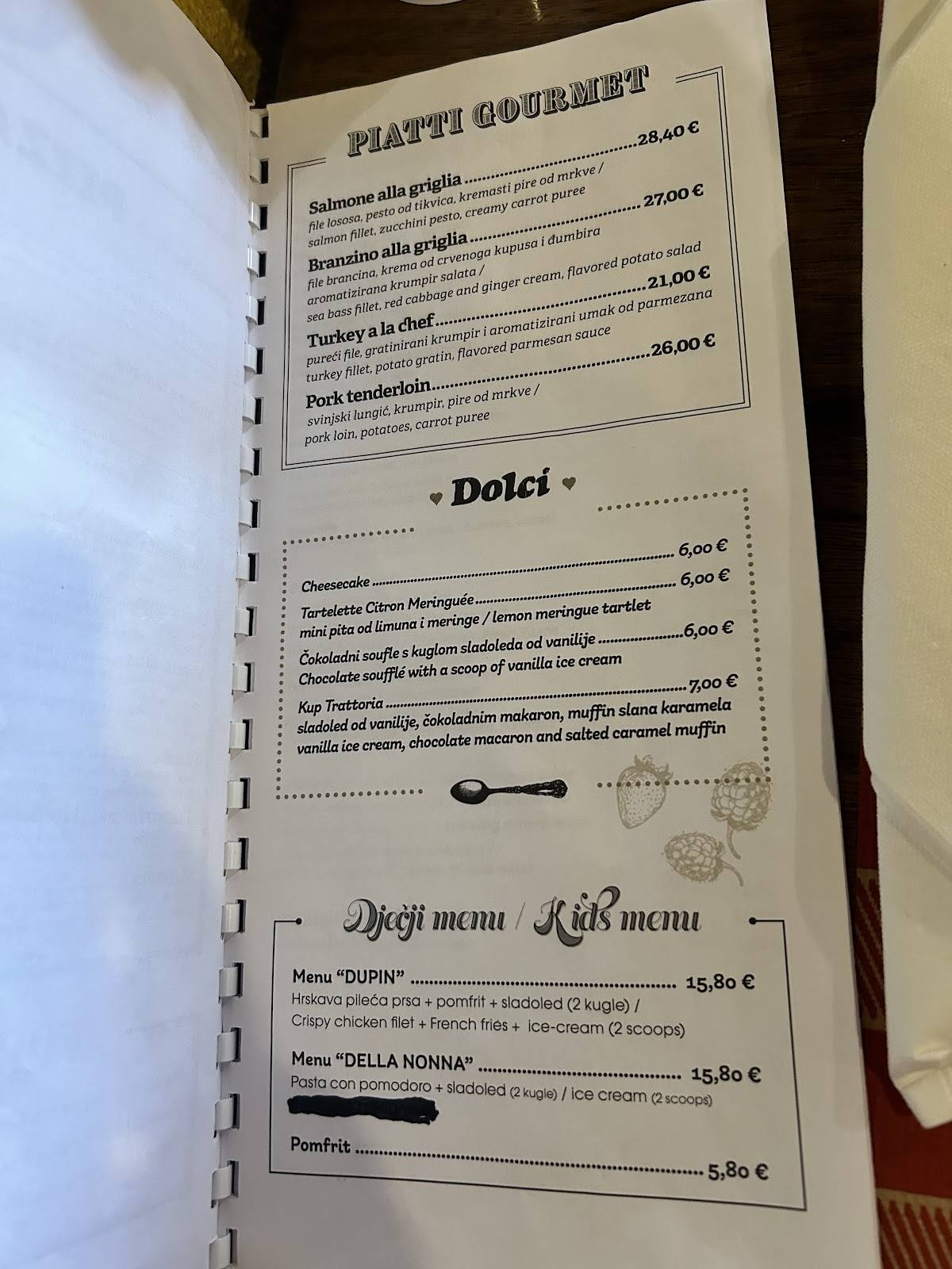 Menu di Restaurant Trattoria 