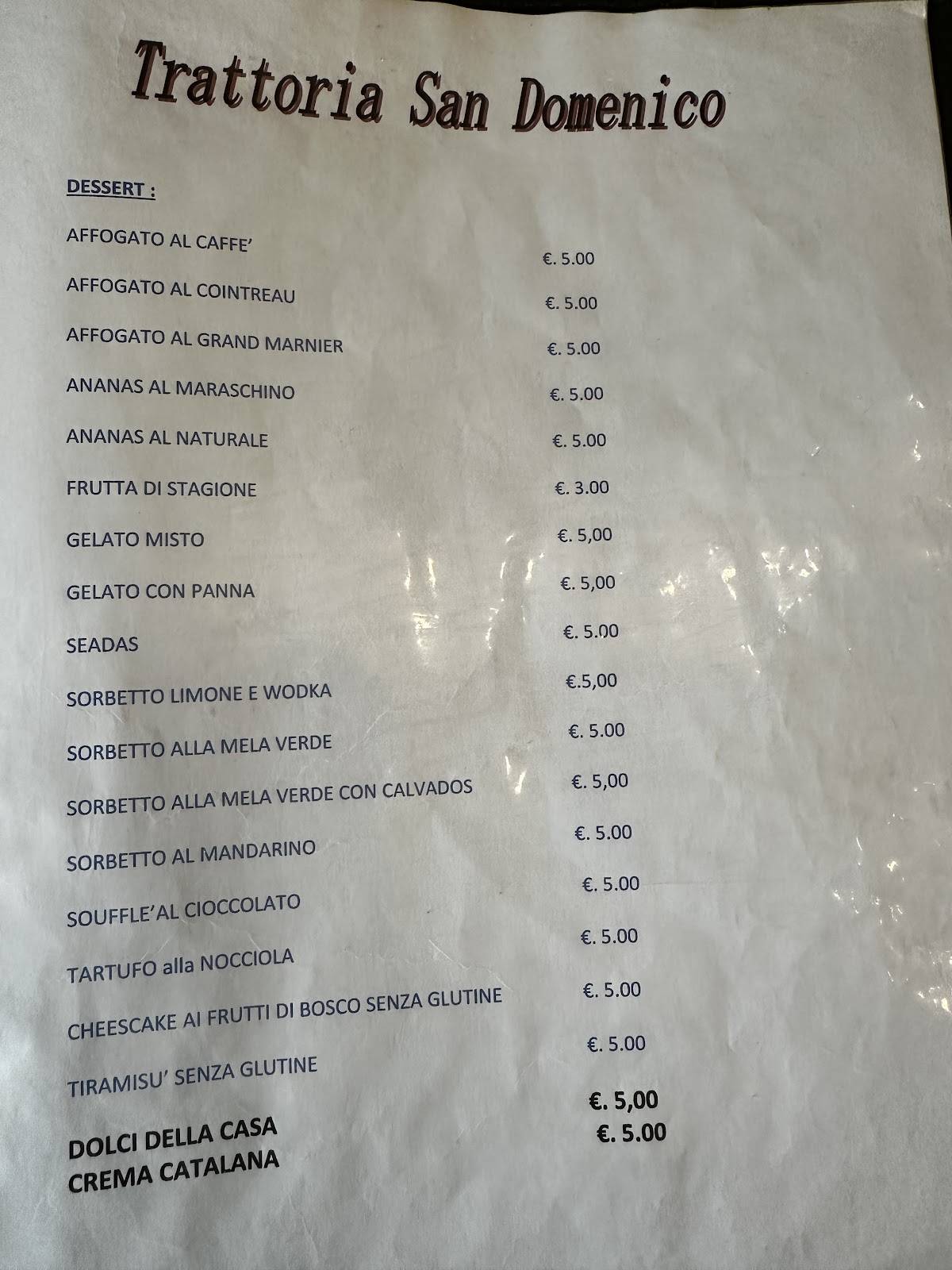 Menu di Trattoria San Domenico 