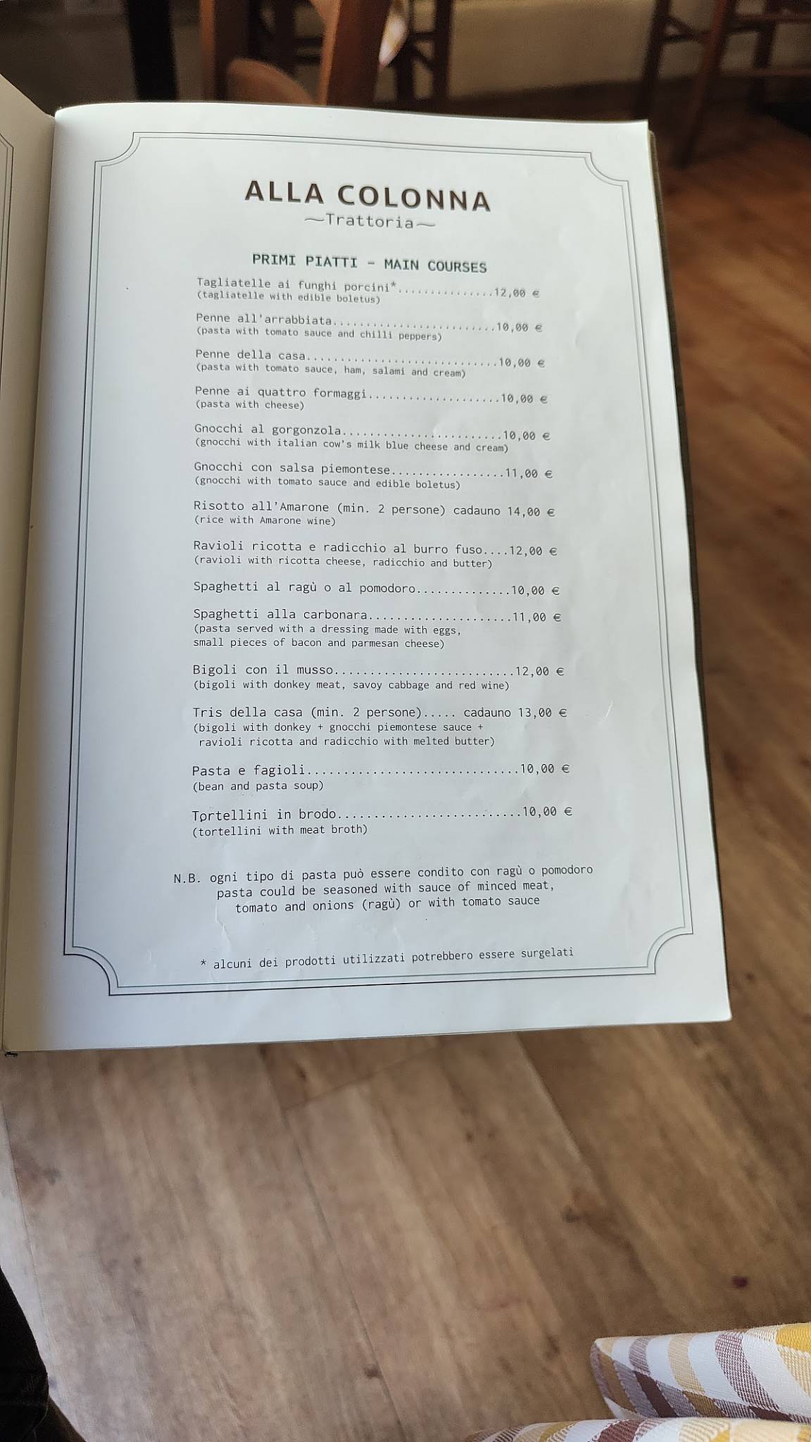 Menu di Trattoria alla Colonna 