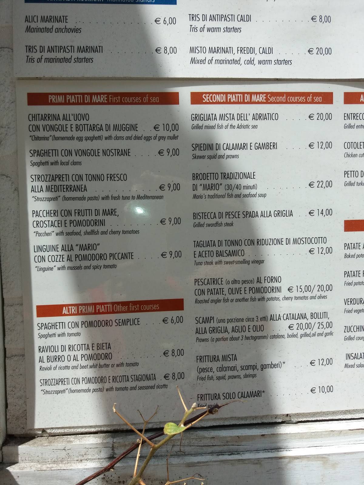 Menu di Trattoria di Pesce da Mario 