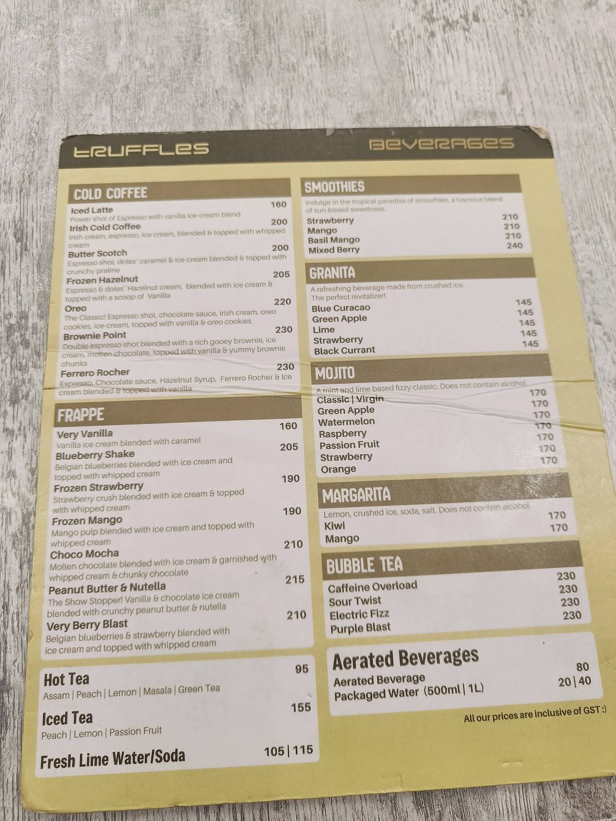 Truffles - Kalyan Nagar menu