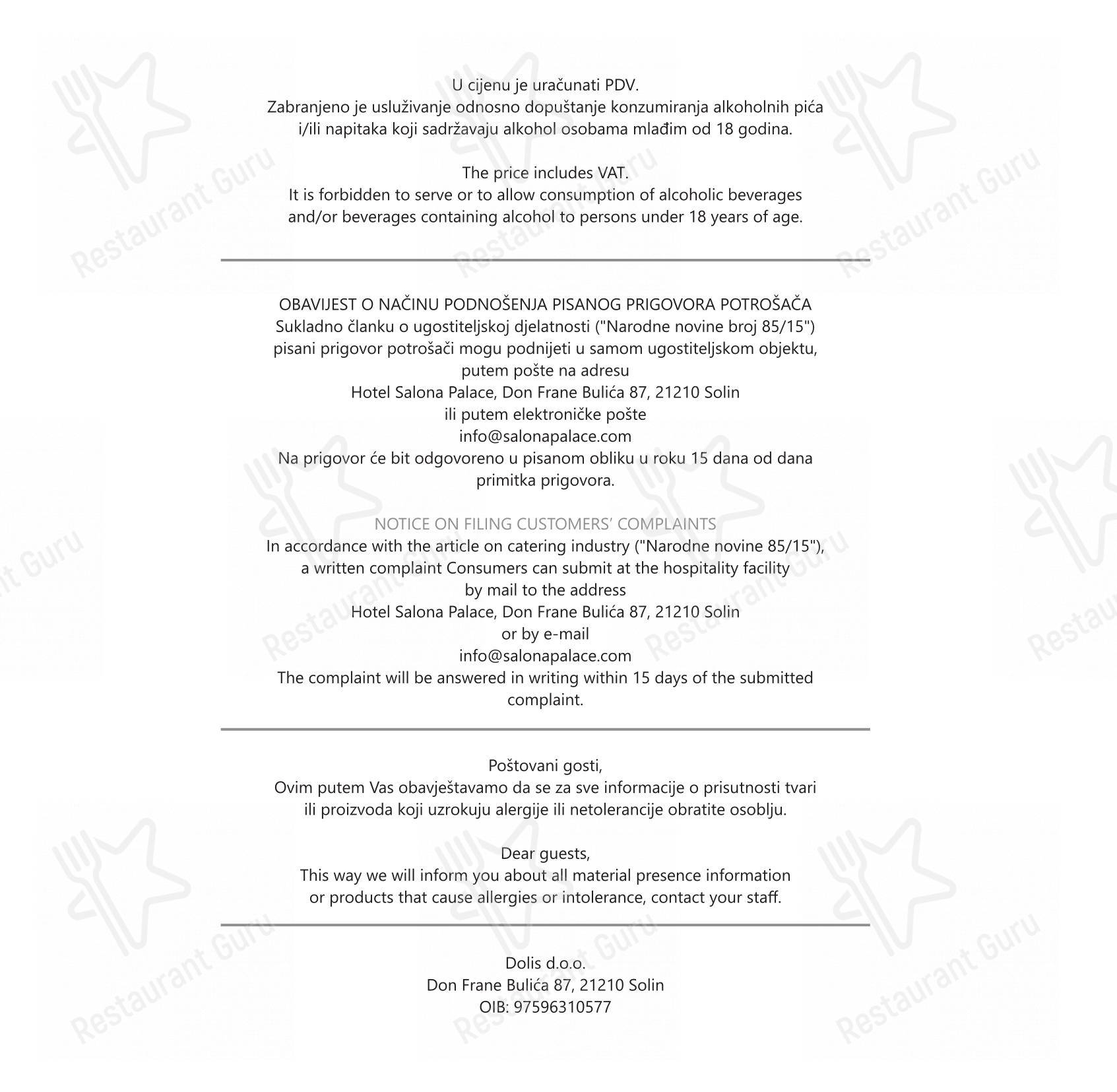 Menu di Restaurant Tusculum - Menu