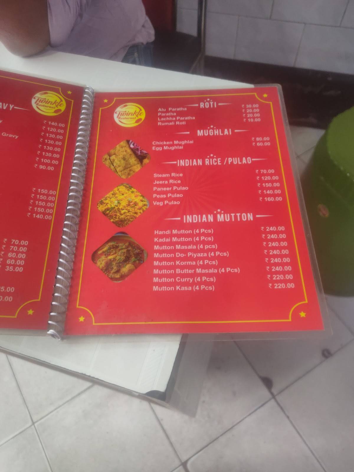 Twinkle Restaurant menu