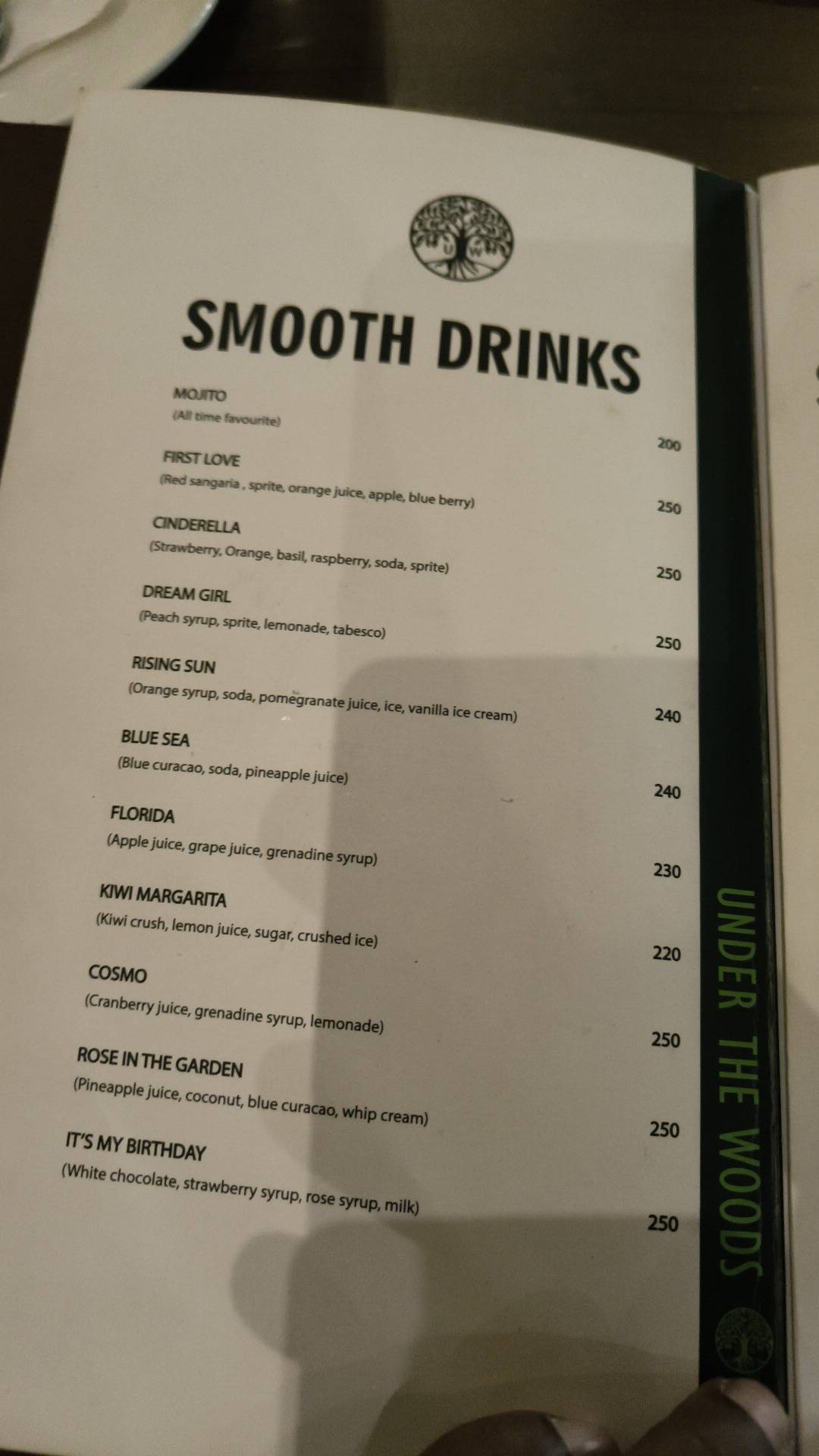 UNDER THE WOODS menu