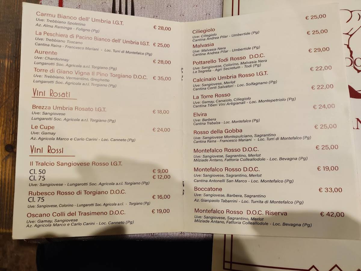 Menu di Umbria D.O.C. Ristorante 