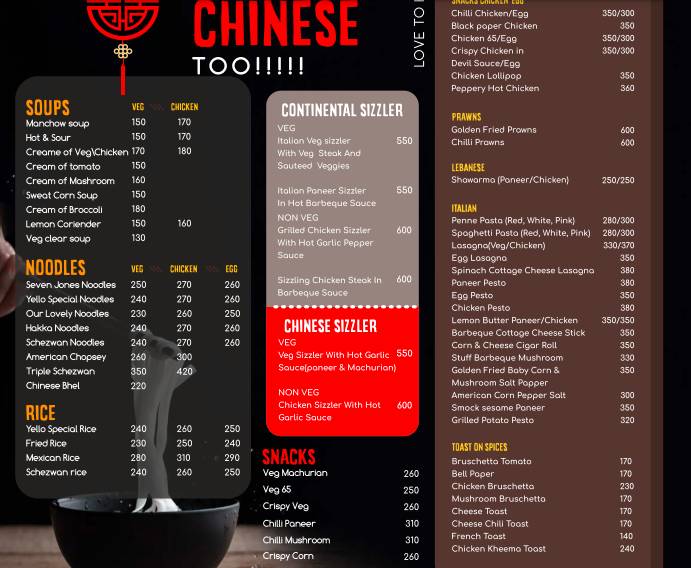 Yello - Cafe. Best Cafe for Couple, Coffee, Breakfast, Sandwiches, Special Occasion, Kitty Party, Birthday Celebration. menu