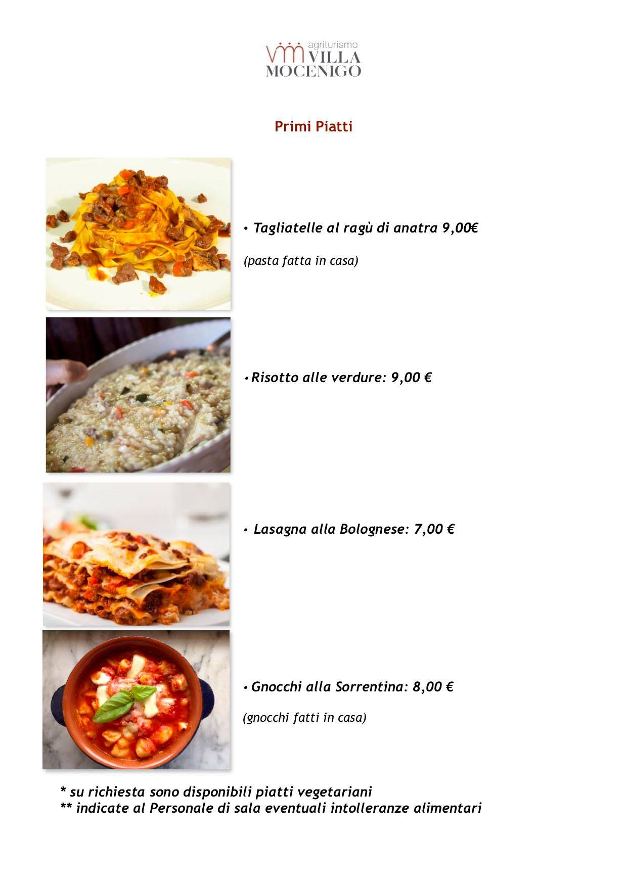 Menu di Agriturismo Villa Mocenigo 