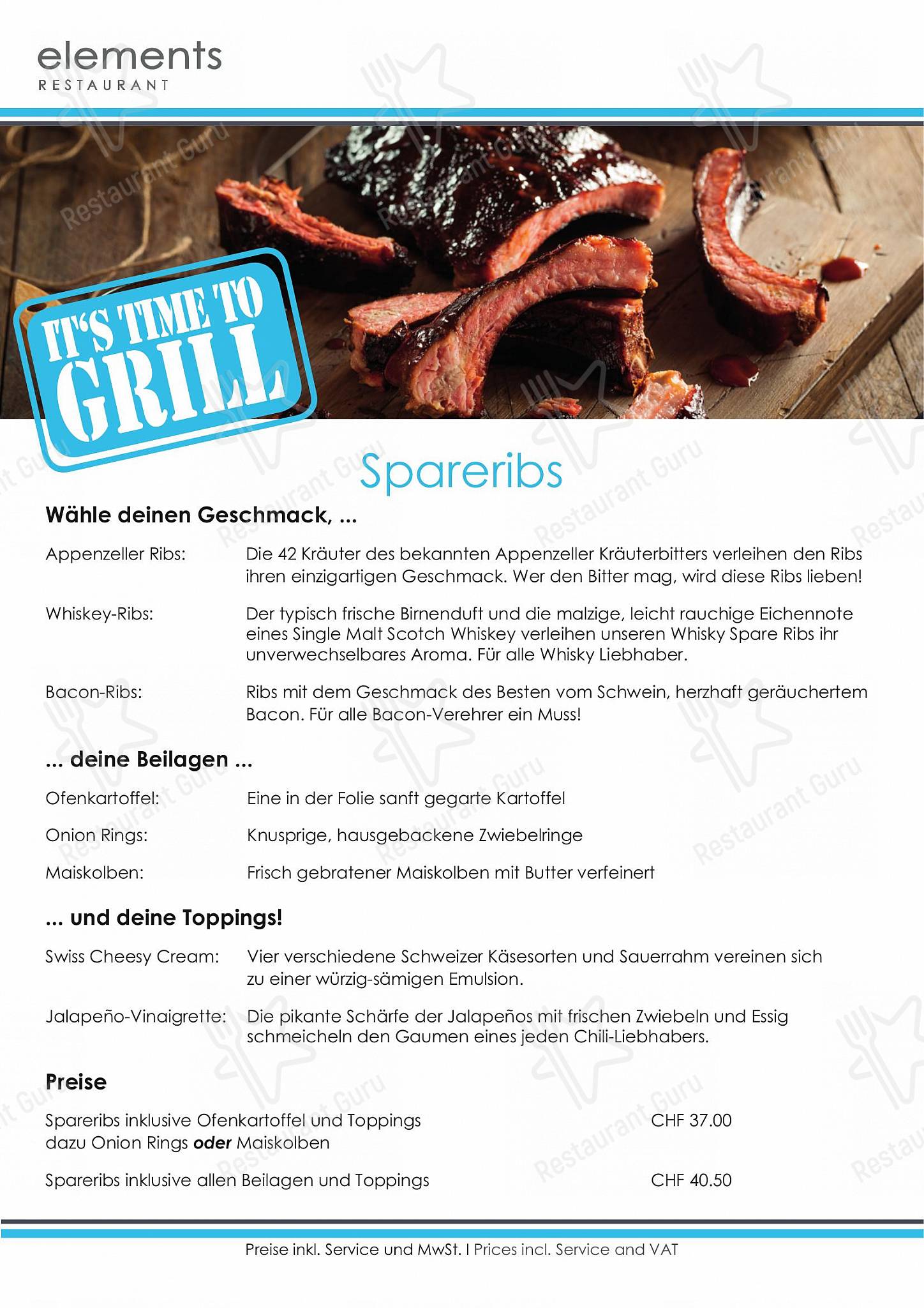 Restaurant elements in Baden - OUR MENU