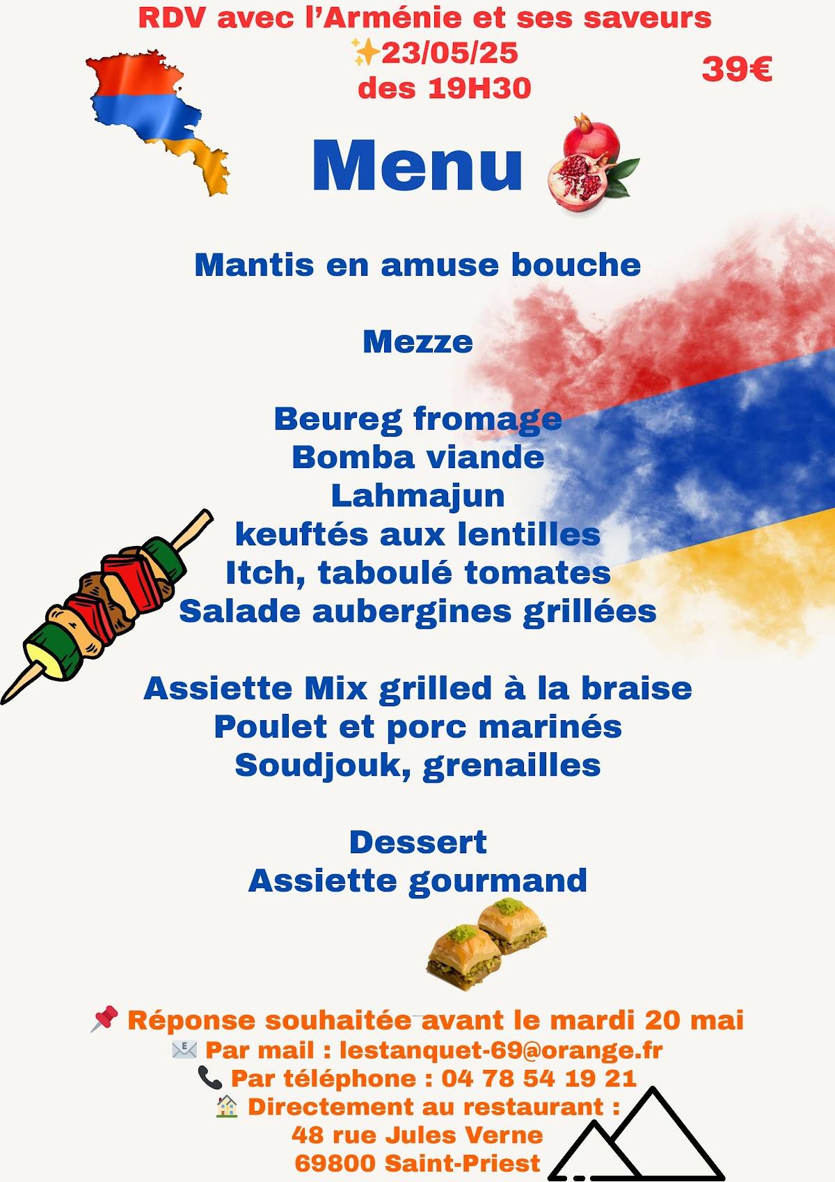 Menu de Restaurant l'Estanquet