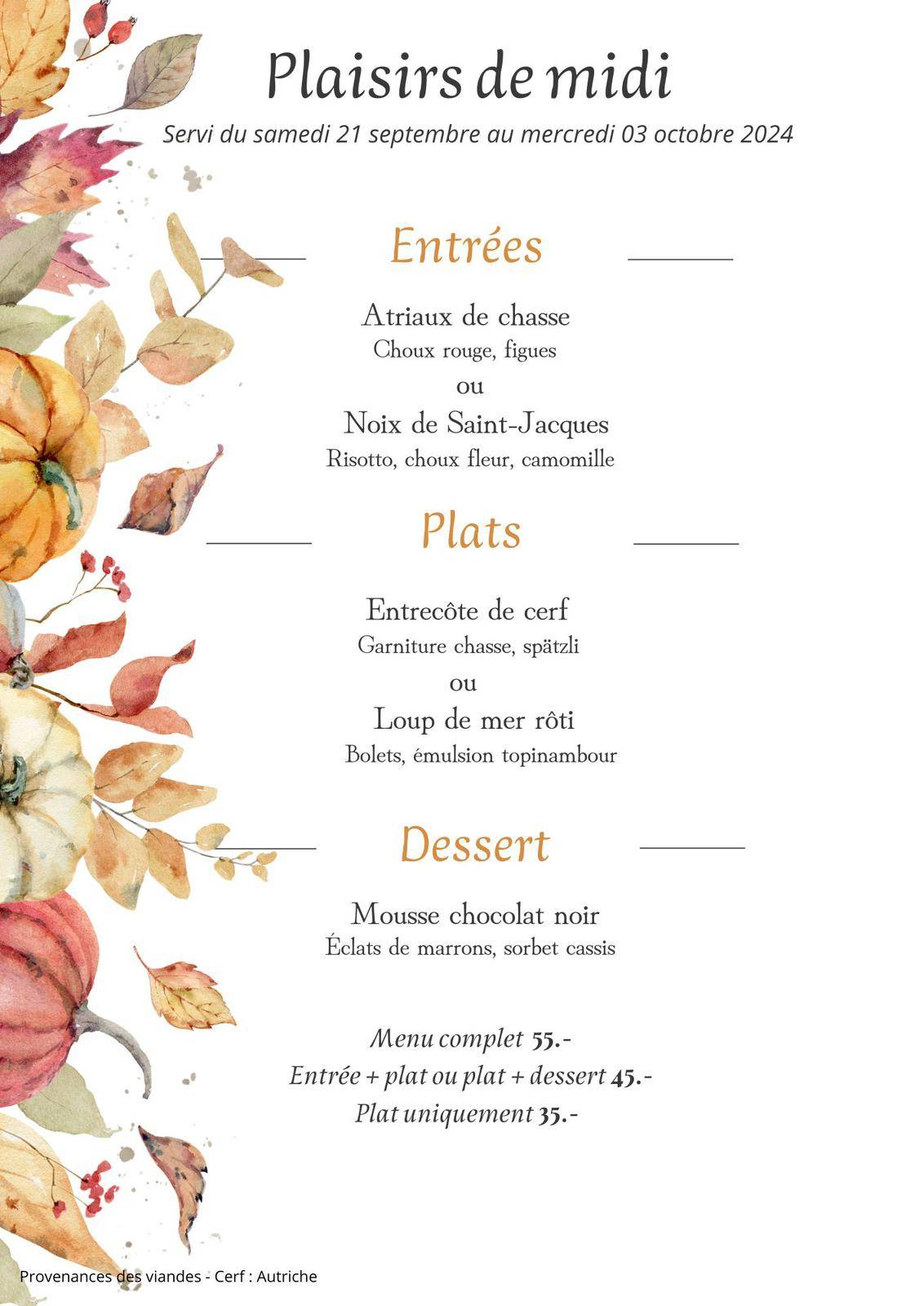 Menu di Restaurant l’Instant Présent 