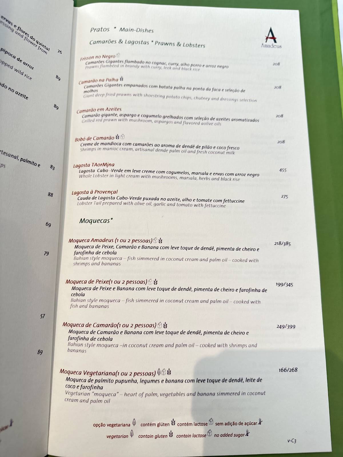 Restaurante Amadeus cardápio
