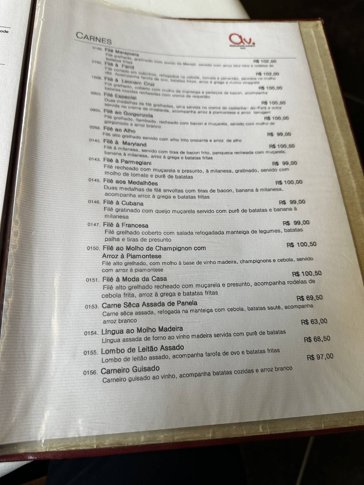 Restaurante Avenida cardápio