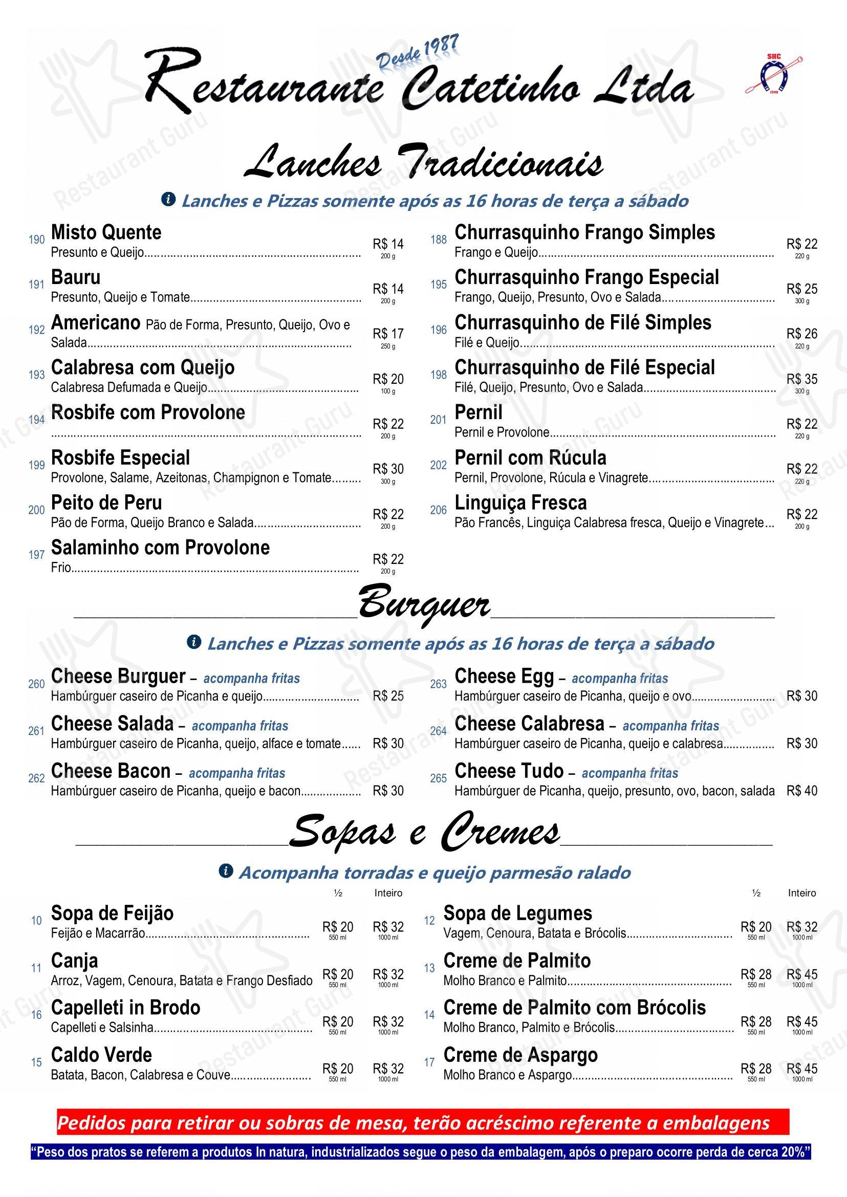 Menu bar para Restaurante Catetinho em Campinas