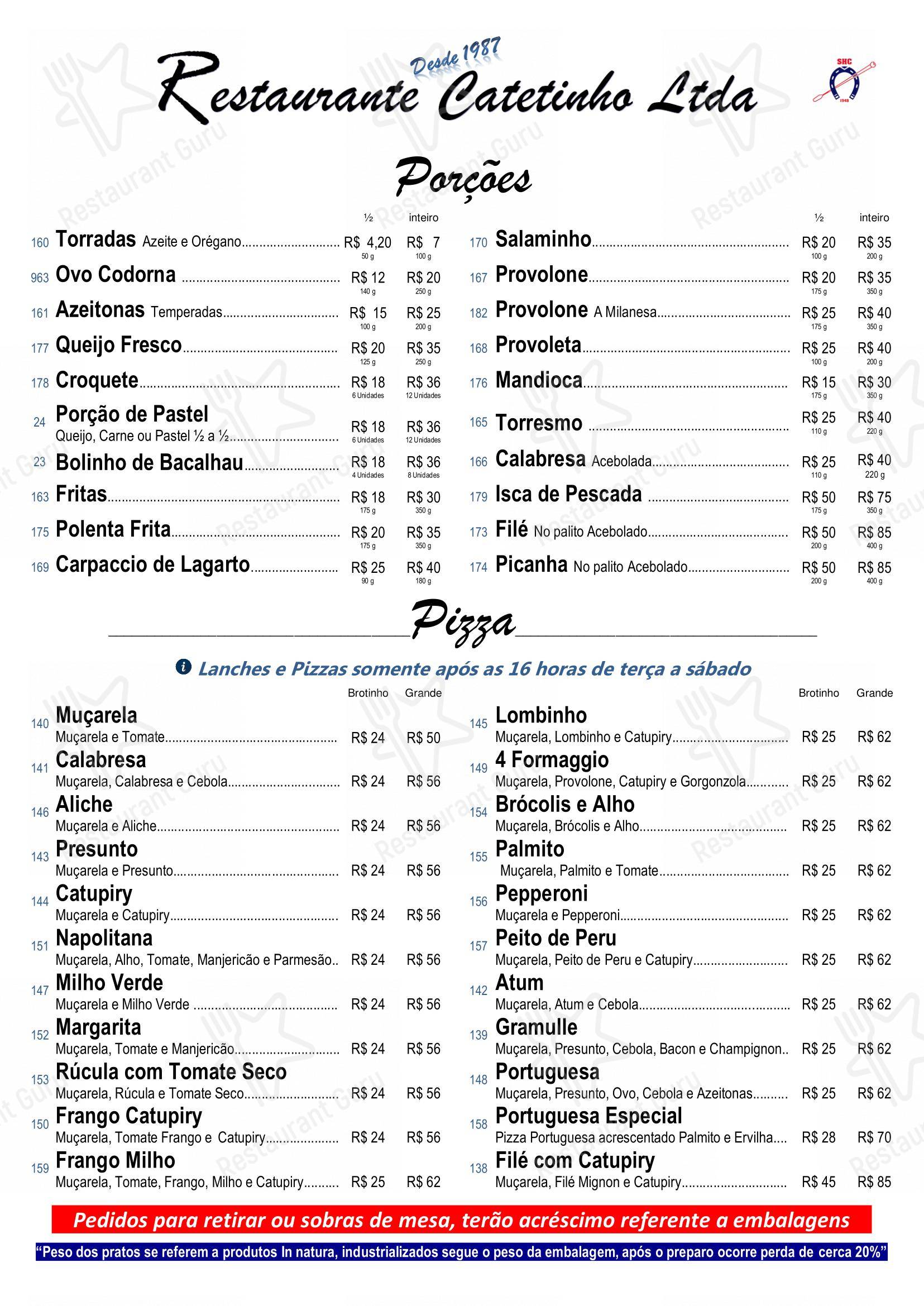 Menu bar para Restaurante Catetinho em Campinas