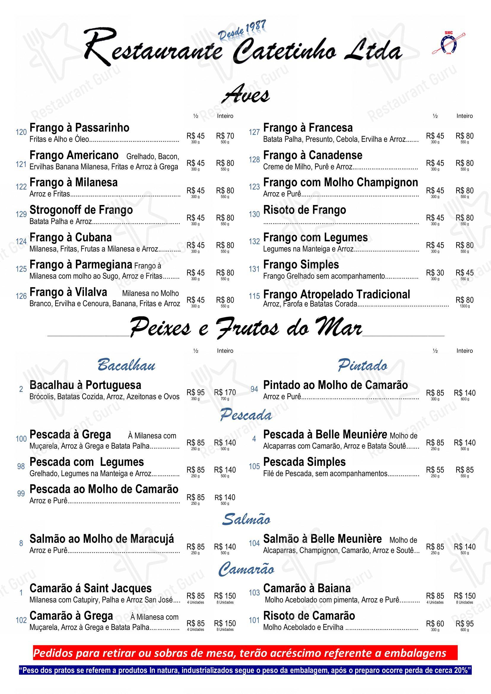 Menu bar para Restaurante Catetinho restaurante