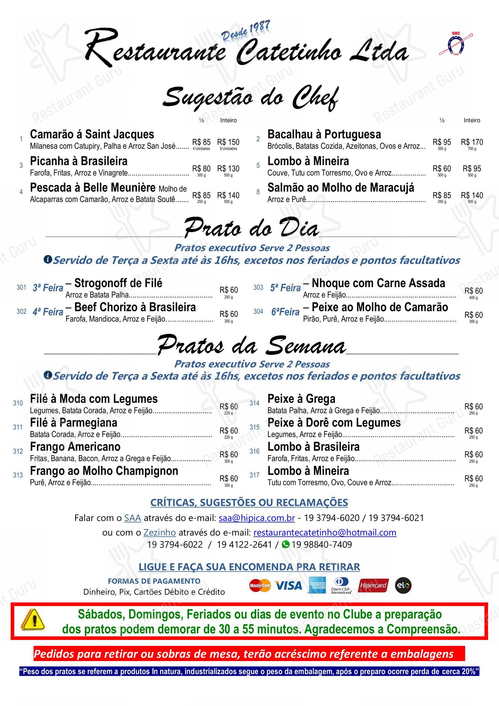 Restaurante Catetinho em Campinas - Menu bar