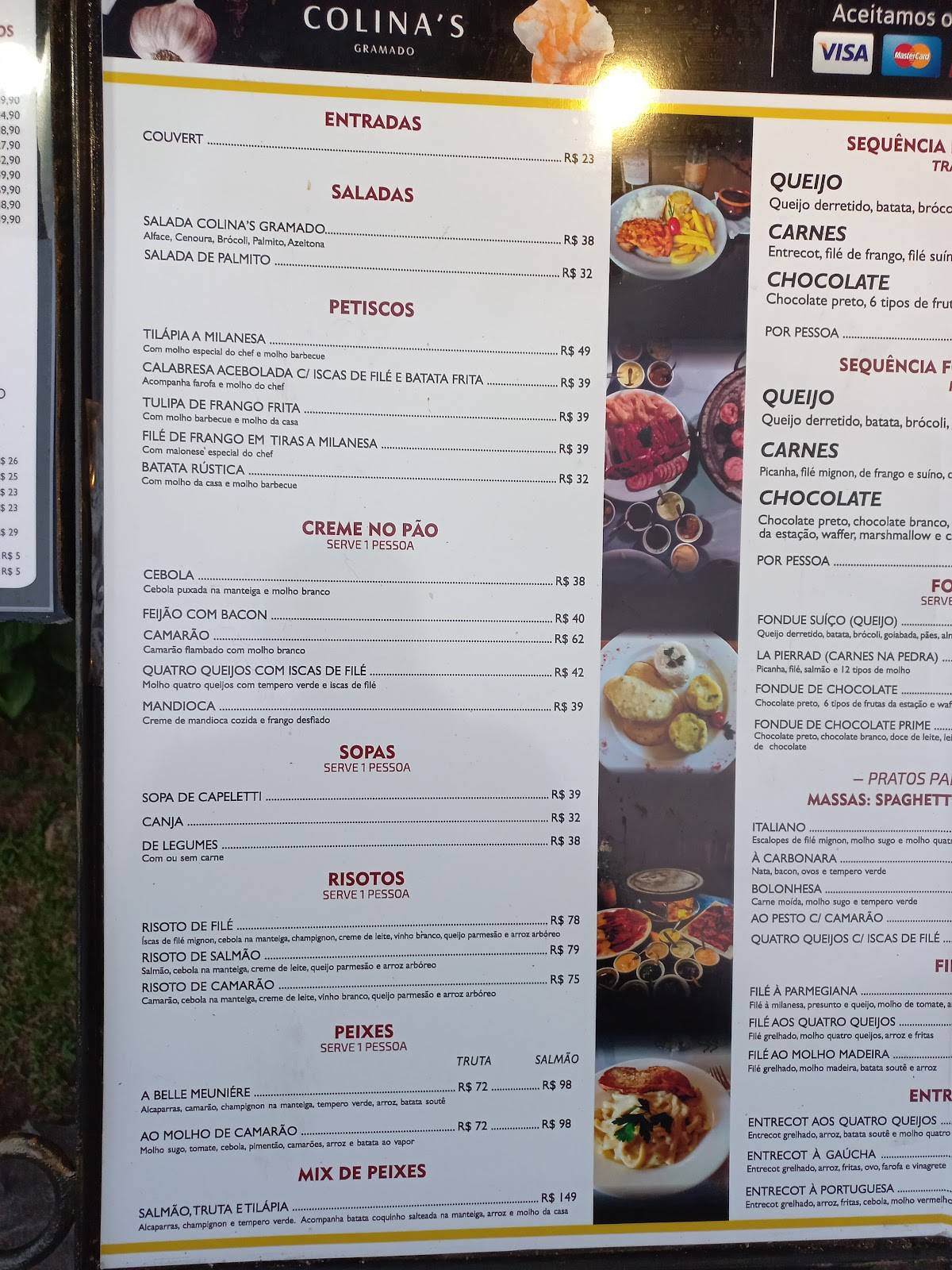 Restaurante Colina's Gramado cardápio