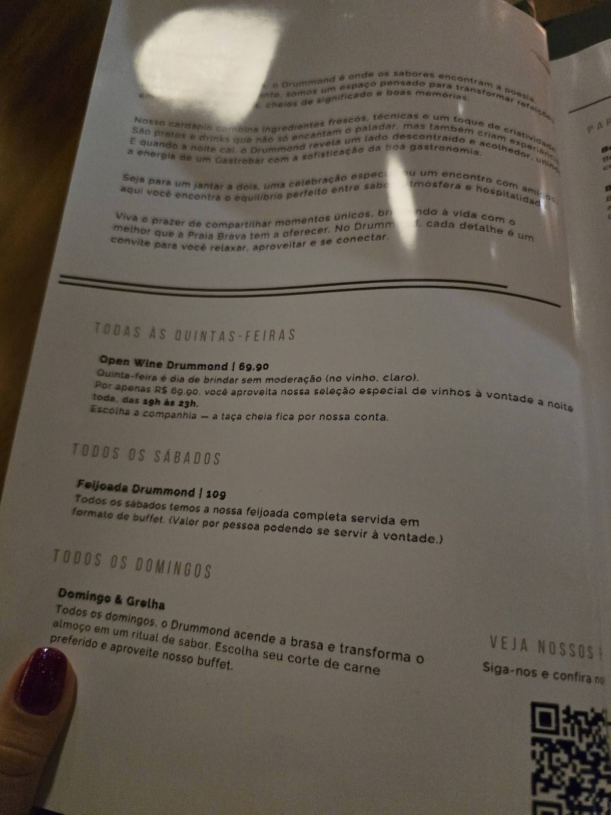Restaurante Drummond cardápio