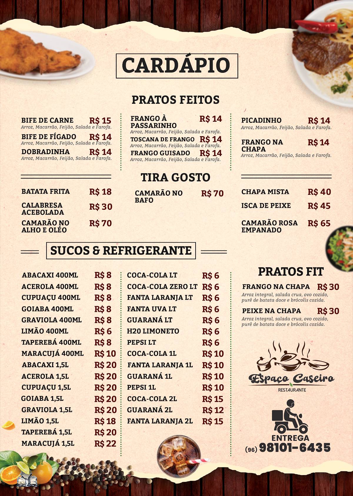 Restaurante Espaço Caseiro cardápio