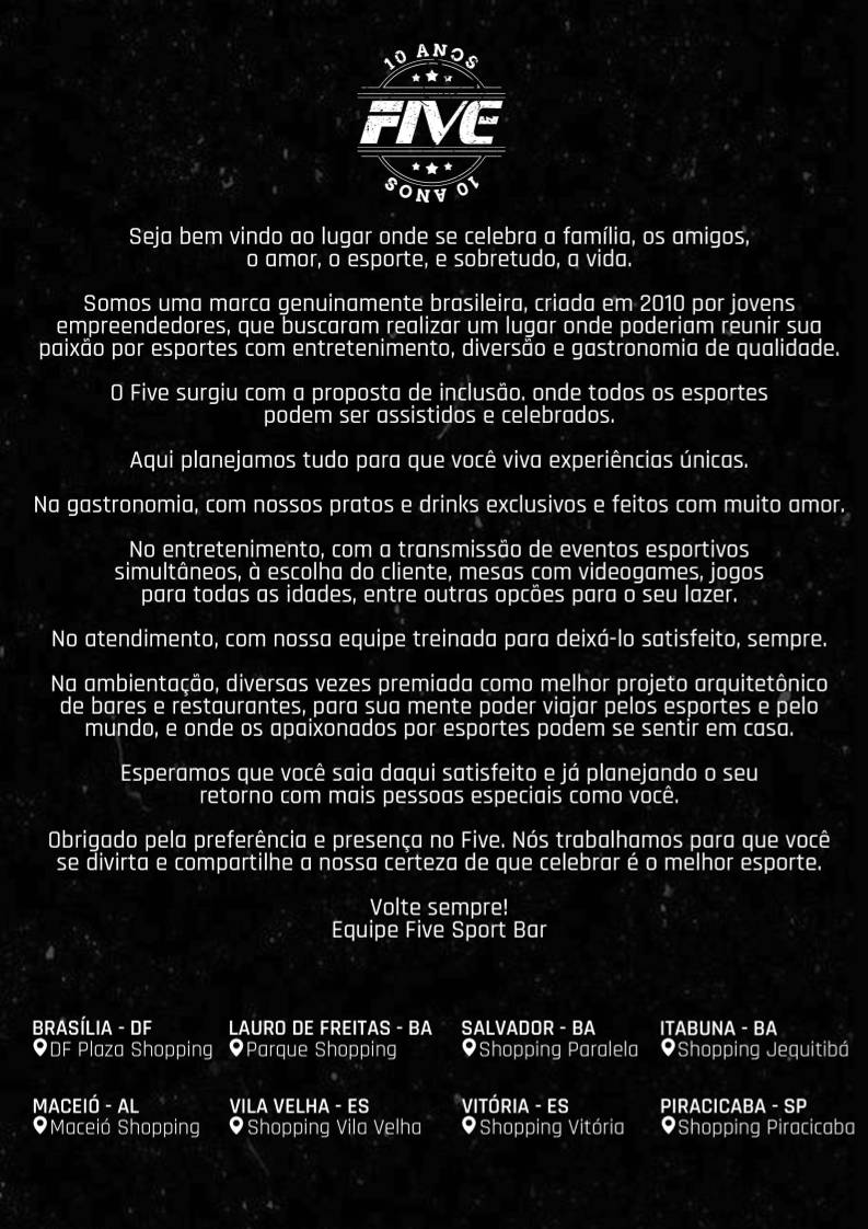 Five Sport Bar - Vitória cardápio