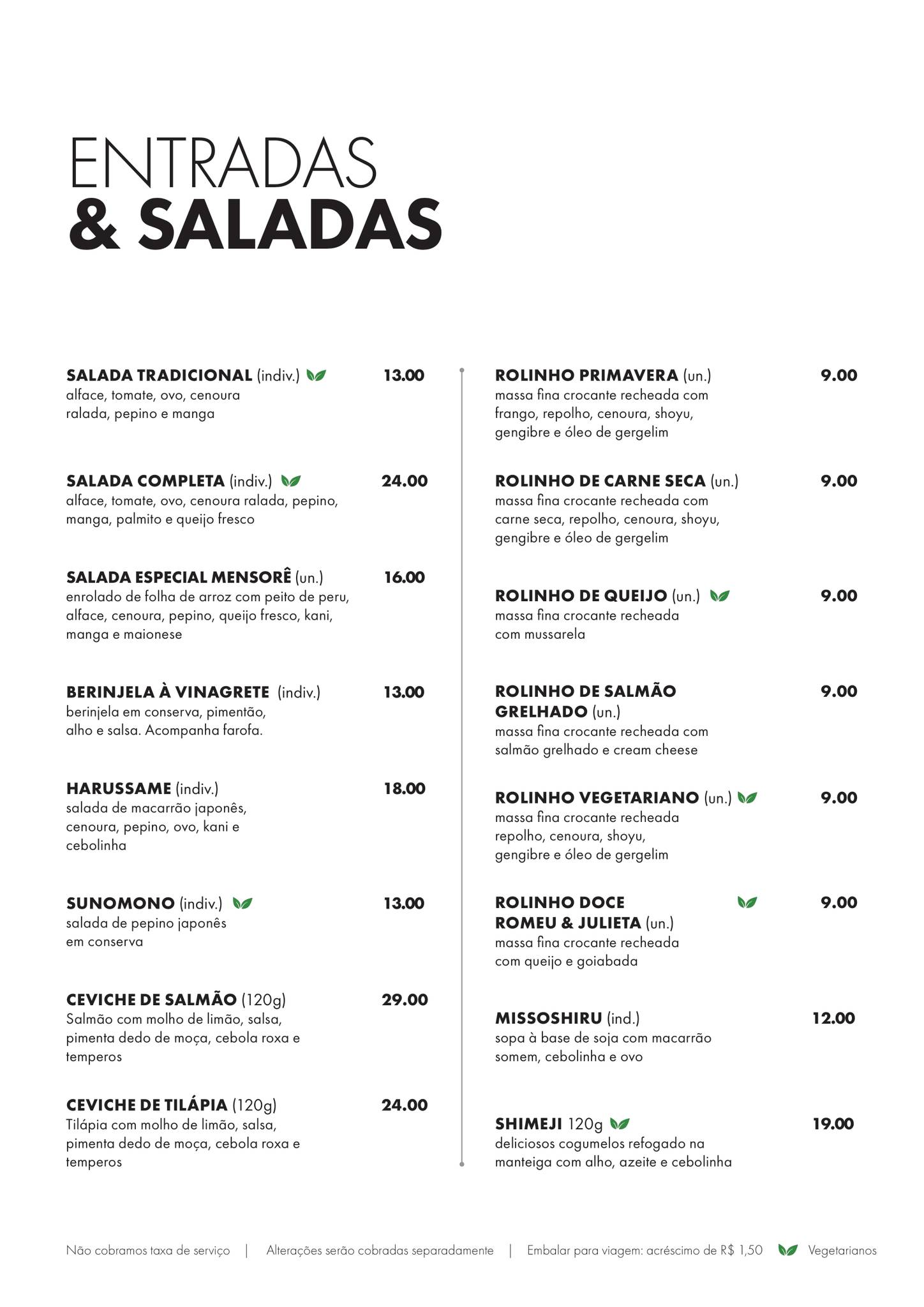 Restaurante Mensorê cardápio