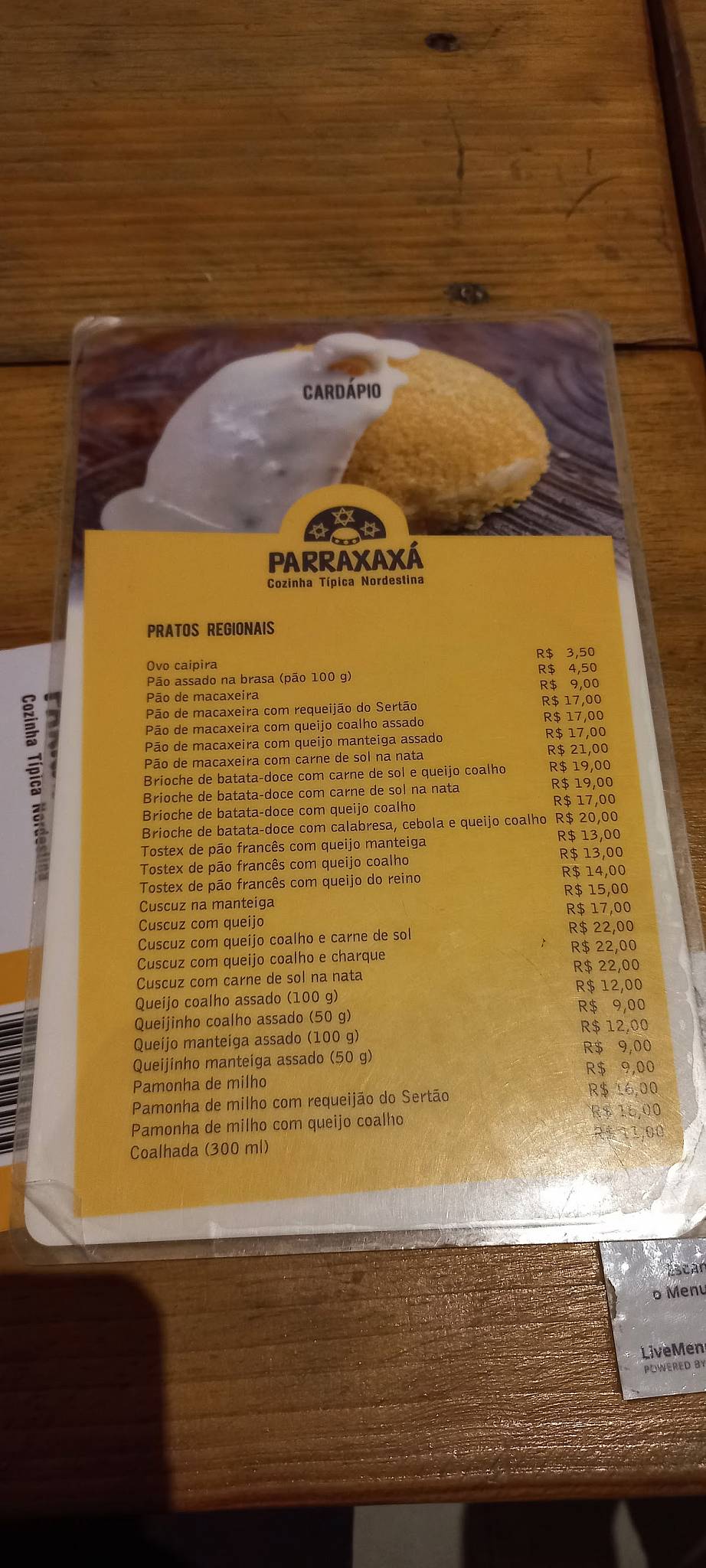 Parraxaxá cardápio